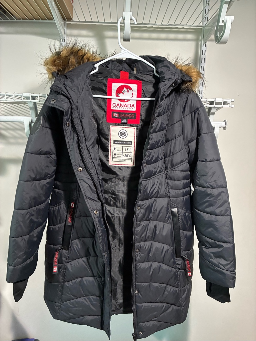 Canada Weather-Resist Quilted Faux-Fur Hooded Puffer Coat in Dark Gray